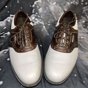 Foot Joy Shoes Mens 8 Saddle Golf Spikes 45516 Brown White Leather